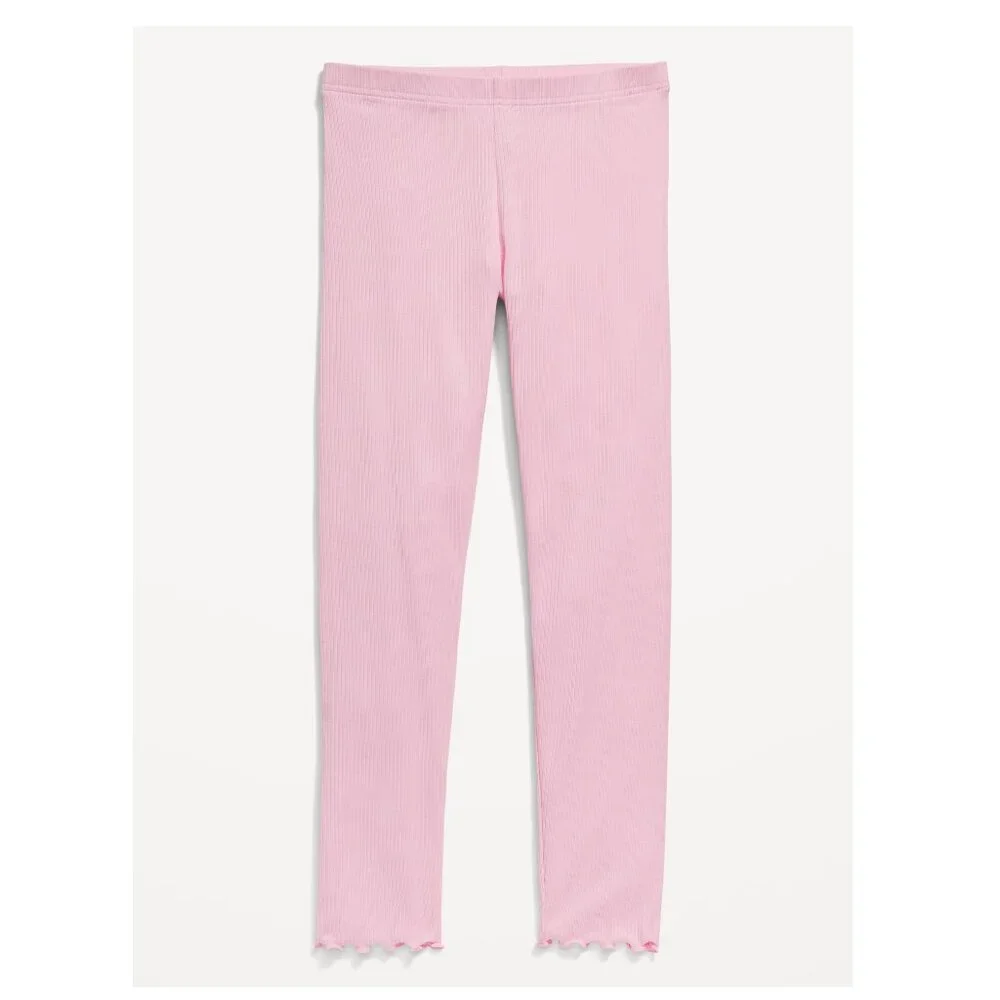 Old Navy Girls Lettuce Edge Rib-Knit Leggings in Pink